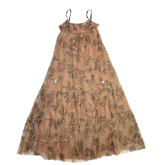 NWT by Anthropologie Petite Sequined Tulle Maeve Maxi in Neutral Tank Dress MP